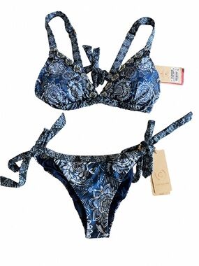 Costa Linda Navy Floral Tie-String Bikini